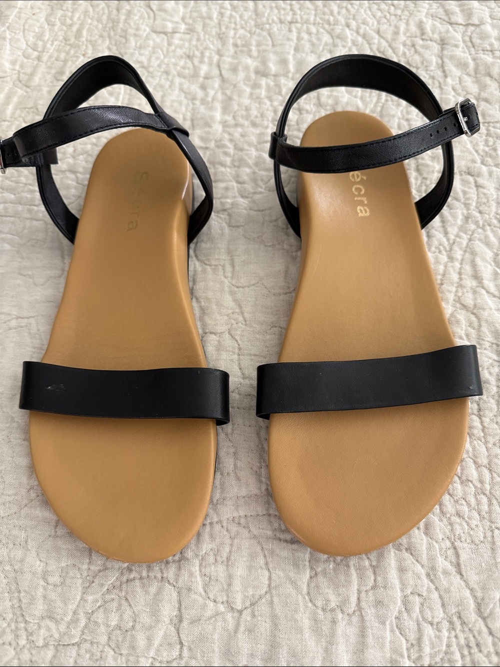 Everyday Black Ankle-Strap Sandals with Tan Footbed - Women's